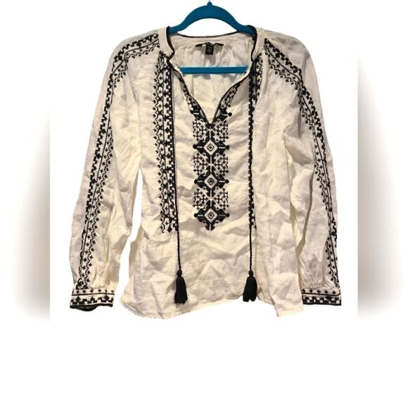 Lauren Ralph Lauren Embroidered Beaded Linen Blouse, Boho Cottagecore | PL - Picture 2 of 14